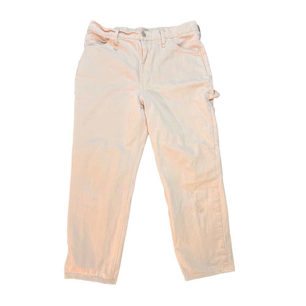 J.Crew Womens Cream Denim Carpenter Pants Utility Straight Leg Crop Size 31